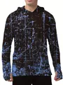 Men's quick-dry hooded long-sleeve fishing shirt with blue distressed splatter print - S / Tops / Black