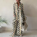 Elegantes zweiteiliges Set mit Langarmshirt und weiten Hosen im Chevron-Muster. - 3XL / Oberteil Und Unterteil / Gelb