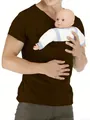 Detail of kangaroo pouch t-shirt for baby carrying on brown top - S / Tops / Brown