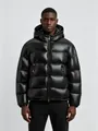 Doudoune d'hiver pour homme, épaisse avec capuche, finition noire brillante élégante. - Modèle à poche zippée [Noir] / 3XL