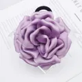 Elegant large purple satin rose flower hair claw clip for women's daily hair styling - 10cm Flower Claw / Grape Purple
