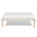 Detailed view of white waterproof PE tablecloth with vibrant wildflower print - Tablecloth 137x274cm