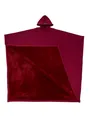 Dettaglio di un poncho bordeaux con cappuccio e morbida fodera in pile spesso. - Taglia unica / Top / Rosso