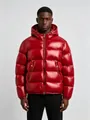 Professional men's glossy red winter hooded puffer jacket, thickened warm quilted SKU coat - 3XL / Tops / Red