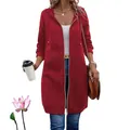 Vista dettagliata di una felpa lunga rossa con cappuccio e zip per donna con tasche. - 3XL / Top / Rosso