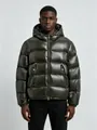 Men's glossy olive green hooded puffer jacket for ultimate winter warmth and style - 3XL / Tops / Army Green