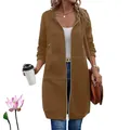 Vista dettagliata di una felpa con cappuccio marrone media lunghezza da donna con zip. - 3XL / Top / Caffè