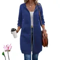 Navy blue women's mid-length zip-up hoodie featuring drawstring and side pockets - Sapphire Blue