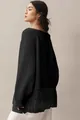 Elegant black long-sleeve knit sweater featuring a mesh ruffle hem and soft texture - S / Tops / Black