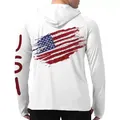 Men's quick-dry long sleeve hooded fishing shirt with distressed American flag print - 3XL / Tops / US Flag