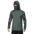Vooraanzicht heren vis-shirt met camouflagepatroon, capuchon en geïntegreerd gezichtsmasker - S / Tops / Groene Camouflage