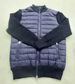 Navy blue padded bomber jacket with knitted sleeves and stand collar detail - S / Tops / Navy Blue