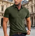 Slim fit olive green men's short-sleeved Polo shirt with moisture-wicking fabric - Army Green