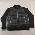 Men's black hybrid knit puffer jacket with stand collar and zipper detail for autumn - S / Tops / Black