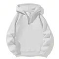 Dettaglio della felpa con cappuccio bianca oversize a mezza zip per donna in pile - 3XL / Top / Bianco