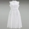 Robe midi blanche sans manches style français avec dentelle ajourée et taille cintrée - S / Robes / Blanc