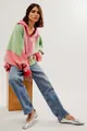 Women's American style color-blocked polar fleece hoodie with a casual loose fit design - S / Tops / Red Green Patchwork