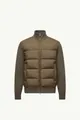 Men's olive green knit patchwork bomber jacket with stand collar and front zipper - S / Tops / Dark Brown
