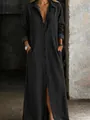 Full length washed black denim shirt dress featuring a collar and chest pockets - S / Dresses / Black