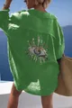 Oversize-Damenhemd in Grün mit Pailletten-Böser-Blick-Stickerei auf der Rückseite - 3XL / Oberteile / Hellgrün
