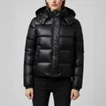 Doudoune à capuche noir brillant pour femme style décontracté américain pour l'hiver - S / Hauts / Nouvelle Version Noir