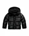 Men's glossy black hooded puffer jacket, stylish winter casual warm padded coat - S / Tops / Black