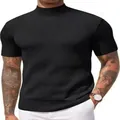 Herren Premium Strickpullover mit kurzem Arm und Stehkragen in Schwarz für Business Casual - Schwarz