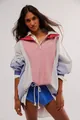 Oversized color-block polar fleece pullover met casual losse pasvorm voor dames - Paars Grijs Rood Patchwork