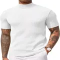 Herren weißes eng anliegendes Rippstrick-T-Shirt mit einem modischen Stehkragen - Weiß