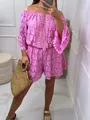 Eleganter pinkfarbener Häkel-Spitzen-Einteiler mit Carmen-Ausschnitt für Sommer - 3XL / Kleider / Rosa