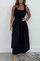 Elegant black waist-cinched midi dress for women featuring a stylish ribbed bodice - S / Dresses / Black