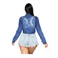 Chaqueta vaquera corta para mujer con gran aplique de mariposa bordada en la espalda - S / Tops / Azul
