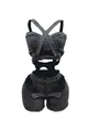 Two-piece dark grey denim set featuring a strappy bustier top and cut-out shorts - S / Top And Bottom / Dark Gray