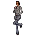 Vista detallada del conjunto de chaqueta de manga larga y pantalón de campana gris estampado - S / Top Y Pantalón / Plateado