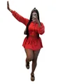 Rotes zweiteiliges Baumwollset mit bauchfreier Zip-Jacke und passendem Minirock. - S / Oberteil und Unterteil / Rot