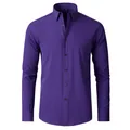 Camicia da uomo viola elasticizzata in quattro direzioni, antipiega e senza stiro slim fit - Viola Profondo (Bottone Nero) / 38/XXXS