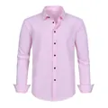 Men's light pink long-sleeved four-way stretch anti-wrinkle plus-size dress shirt - 3XL / Tops / Pink