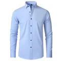 Premium light blue men's four-way stretch wrinkle-resistant slim fit business dress shirt - Light Blue