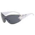 Chic oversized frameless sunglasses with star decoration and UV400 protection lens. - White Frame Black Grey Lens