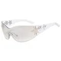 Trendy rimless Y2K sunglasses featuring metallic star accents and UV400 protection lens - Transparent Frame Light Silver Mirror Lens