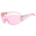 Pink rimless sunglasses with silver star accents and UV400 protection trendy style - Transparent Pink