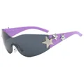 Trendy Y2K rimless sunglasses with purple temples and silver star decorations UV400 - Purple Frame Black Gray Lens
