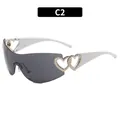 Y2K rimless sunglasses with grey lenses and white heart-detailed temples - Rimless Heart Decor (C2) / White Frame Gray Lens