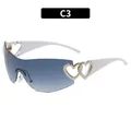 Y2K style rimless blue sunglasses for women with white heart cutout arms variant C3 - Rimless Heart Decor (C3) / White Frame Blue Gray Lens