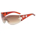 Trendy rimless Y2K sunglasses with silver star decor and gradient lenses for UV400 protection - Brown Frame Tea Lens