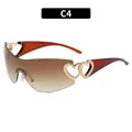 Trendy Y2K rimless sunglasses featuring hollow heart gold details and brown gradient lens - Rimless Heart Decor (C4) / Tea Frame Gradient Brown Lens