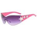 Pink Y2K frameless star sunglasses featuring purple gradient lenses and silver accents - Pink Frame Black Gray Lens