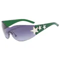 Stylish frameless sunglasses with purple gradient lenses and silver star accents. - Green Frame Gradient Grey Lens