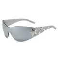 Trendy silver mirrored rimless sunglasses featuring decorative chrome star accents - Gunmetal Frame Silver Mirror Lens