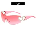 Y2K rimless heart sunglasses with pink gradient lenses and hollow silver metal frames - Pink Frame Silver Heart Dark Pink Lens